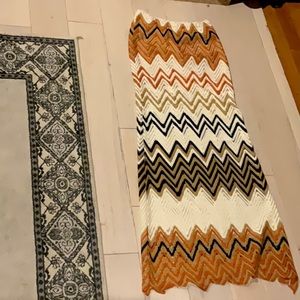 Chevron Patterned Maxi Skirt - Orange, Black, White